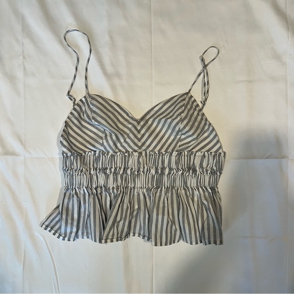 Express Striped Smocked Peplum Tank Top | Size M - Picture 1 of 5